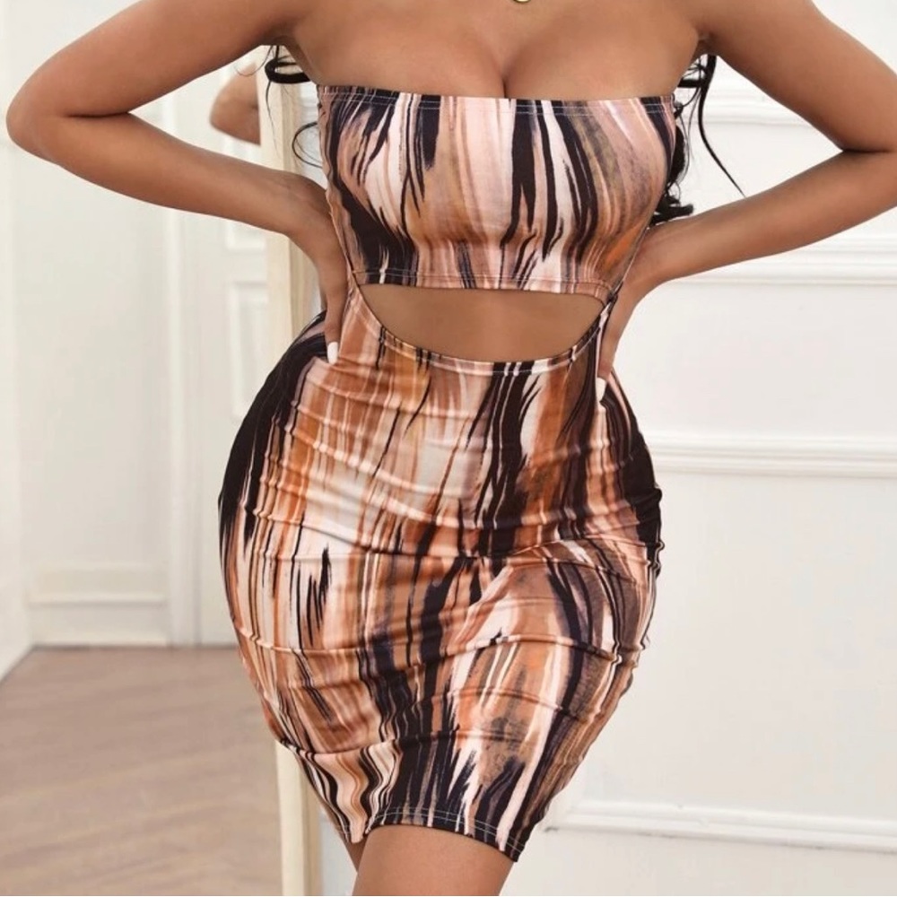 SHEIN TIE DYE CUTOUT TUBE DRESS MULTICOLOR
